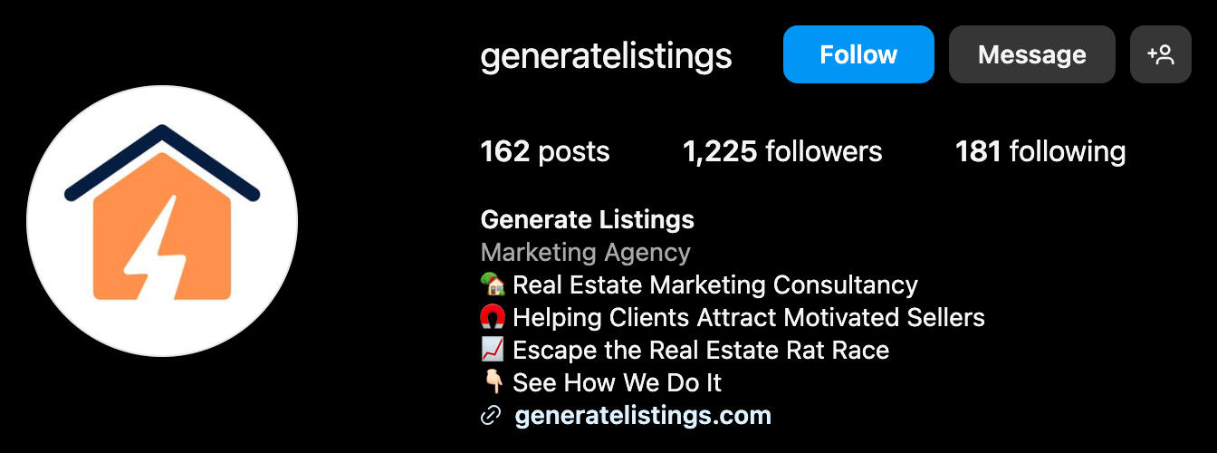 Generate Listings Instagram profile